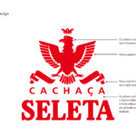Análise detalhada do logotipo antigo da Cachaça Seleta, apontando falhas no traço da águia, irregularidade nas asas e fraqueza na tipografia.