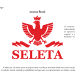 Nova versão do logotipo da Cachaça Seleta com a águia vermelha redesenhada com traços firmes e simétricos, e a palavra Seleta na fonte Georgia Bold.