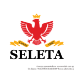 Detalhe do novo logotipo da Cachaça Seleta mostrando a inclusão das palavras "Desde" e "1980" nas fitas amarelas sob a águia vermelha coroada.